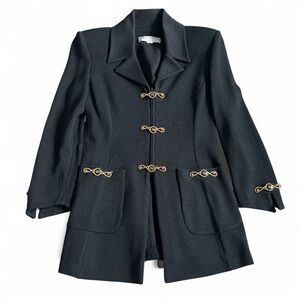 Vintage St. John Women’s Jacket Sz 2 Black Santana Knit Ornate Gold Buttons EUC